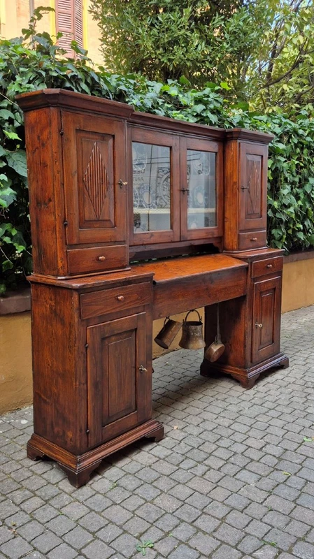 Credenza madia antica 2 corpi con piattaia dell'800 a ponte