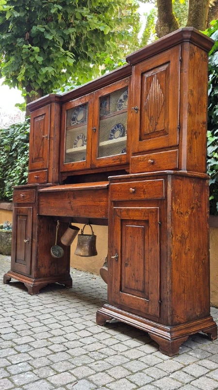 Credenza madia antica 2 corpi con piattaia dell'800 a ponte