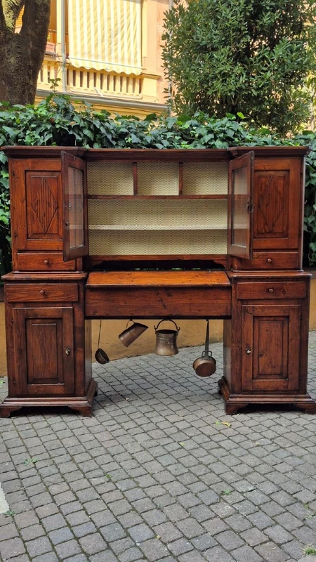 Credenza madia antica 2 corpi con piattaia dell'800 a ponte
