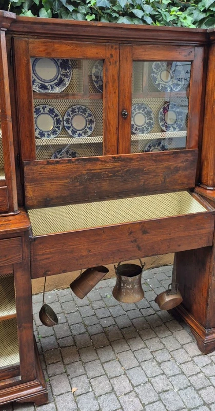 Credenza madia antica 2 corpi con piattaia dell'800 a ponte