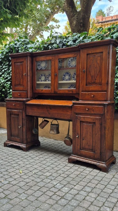 Credenza madia antica 2 corpi con piattaia dell'800 a ponte