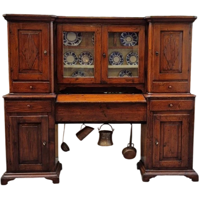 Credenza madia antica 2 corpi con piattaia dell'800 a ponte