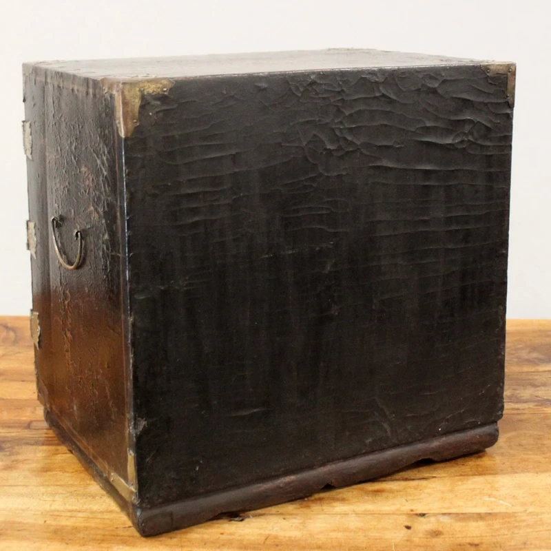 Antique coin cabinet and travel jewelry box made of lacquered and painted wood