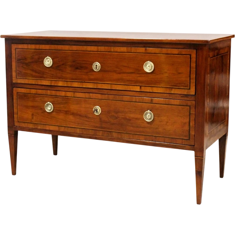 Antique Louis XVI-style chest of drawers in inlaid walnut, 18th century