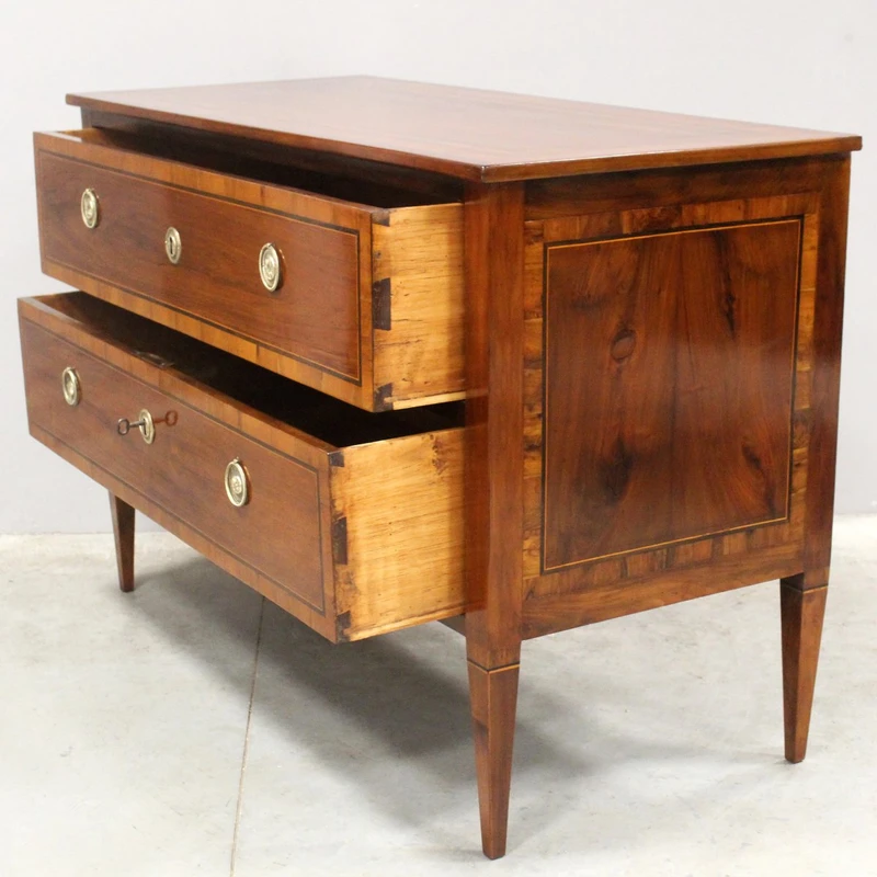 Antique Louis XVI-style chest of drawers in inlaid walnut, 18th century