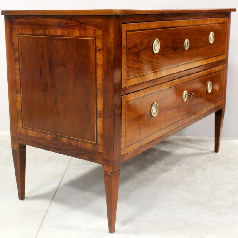 Antique Louis XVI-style chest of drawers in inlaid walnut, 18th century