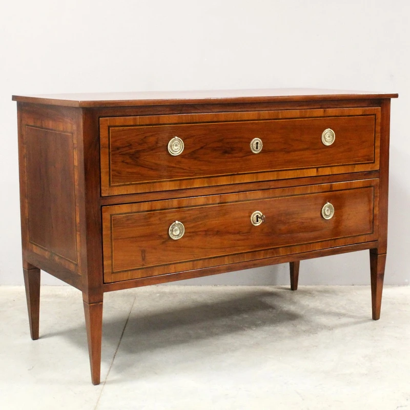 Antique Louis XVI-style chest of drawers in inlaid walnut, 18th century