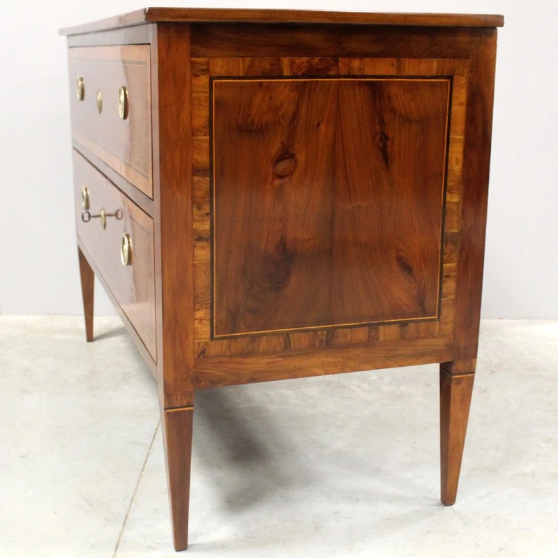 Antique Louis XVI-style chest of drawers in inlaid walnut, 18th century