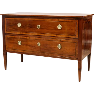Antique Louis XVI-style chest of drawers in inlaid walnut, 18th century