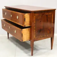 Antique Louis XVI-style chest of drawers in inlaid walnut, 18th century