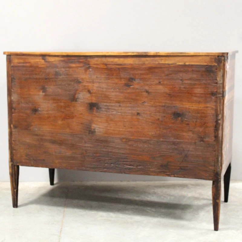 Commode ancienne de style Louis XVI en noyer marqueté, XVIIIe siècle