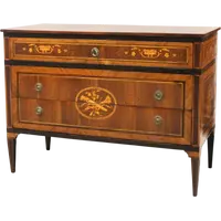 Commode ancienne de style Louis XVI en noyer marqueté, XVIIIe siècle