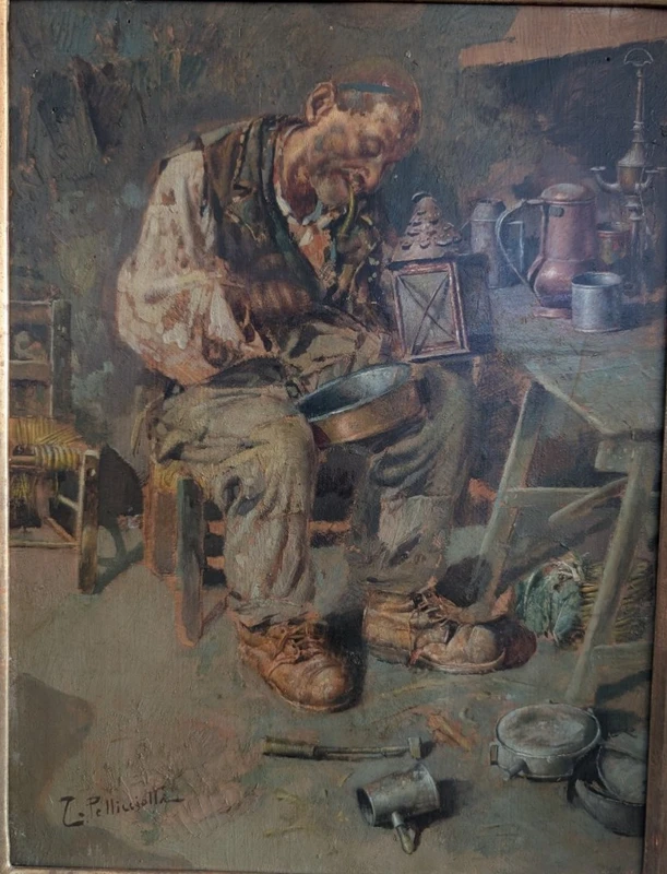 Tito Pellicciotti (1871–1950) – The Cobbler – Oil on panel