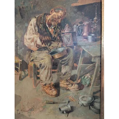 Tito Pellicciotti (1871–1950) – The Cobbler – Oil on panel