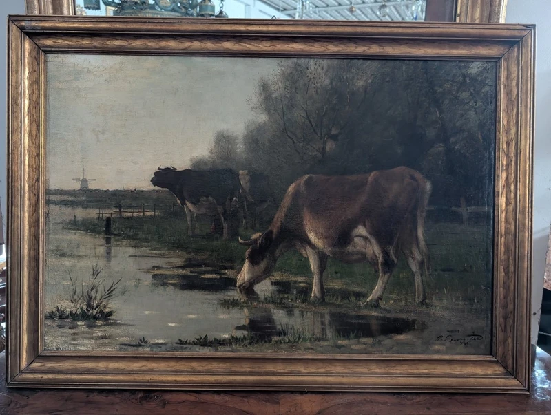 Richard Burnier (1826–1884) Dutch Landscape with Grazing Cattle