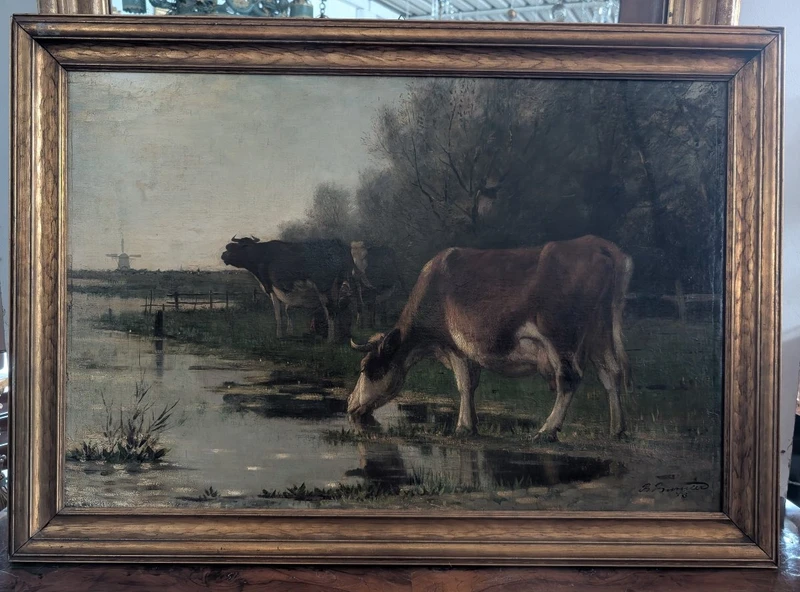 Richard Burnier (1826–1884) Dutch Landscape with Grazing Cattle