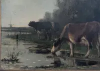 Richard Burnier (1826–1884) Dutch Landscape with Grazing Cattle
