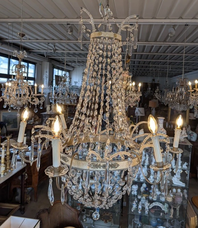 Lampadario Impero a sei luci con cristalli – Epoca Napoleone III