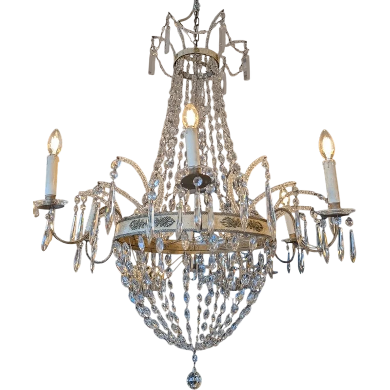 Lampadario Impero a sei luci con cristalli – Epoca Napoleone III