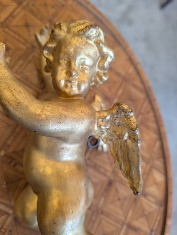 Carved and gilded wooden winged putto – early 20th century