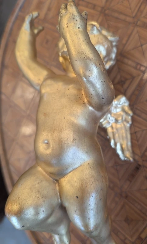 Carved and gilded wooden winged putto – early 20th century