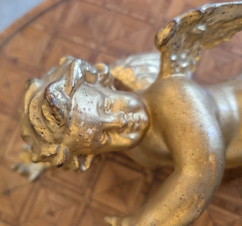 Carved and gilded wooden winged putto – early 20th century