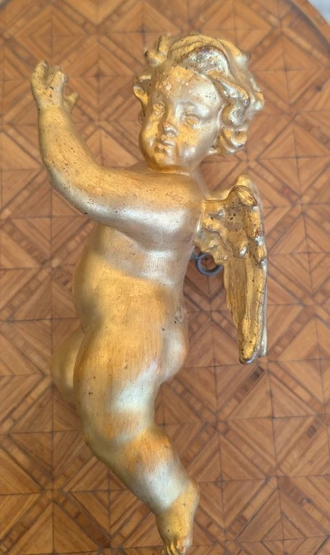 Carved and gilded wooden winged putto – early 20th century