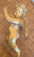 Carved and gilded wooden winged putto – early 20th century