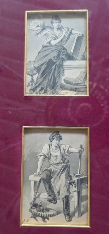 Amos Nattini (1892–1985) – Pair of watercolors, allegories of culture and work