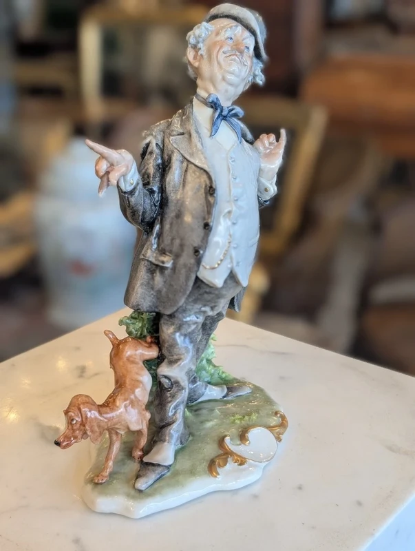 Giuseppe Cappè – Figure with Dog, Polychrome Ceramic