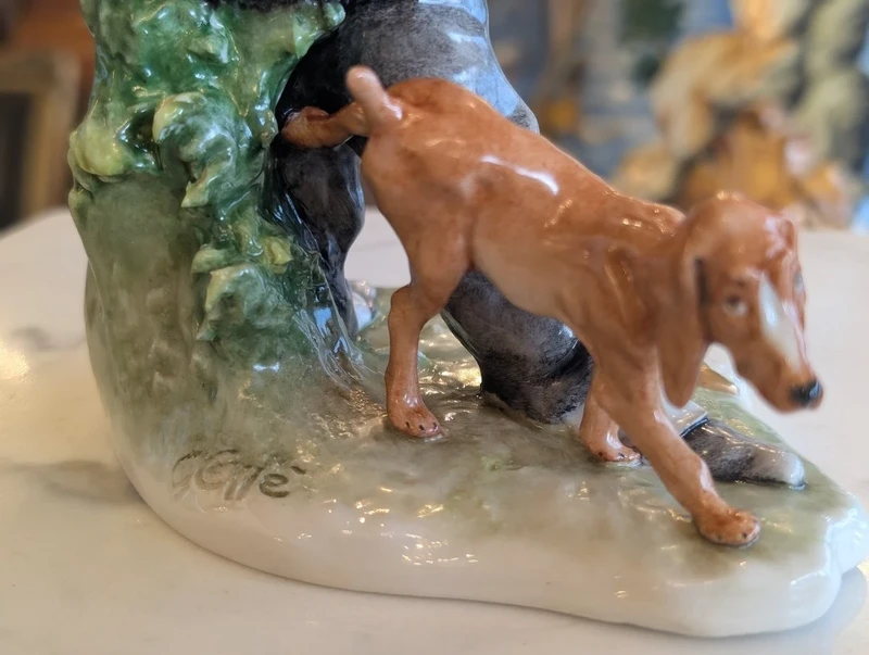 Giuseppe Cappè – Figure with Dog, Polychrome Ceramic
