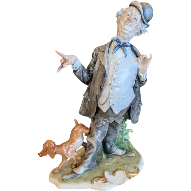 Giuseppe Cappè – Figure with Dog, Polychrome Ceramic