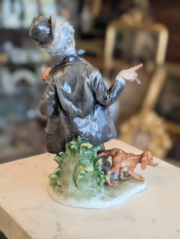 Giuseppe Cappè – Figure with Dog, Polychrome Ceramic