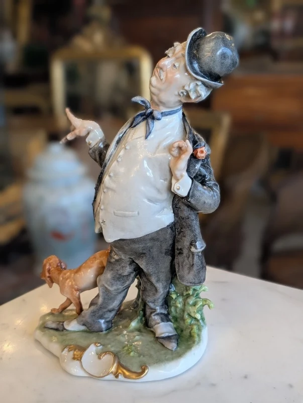 Giuseppe Cappè – Figure with Dog, Polychrome Ceramic