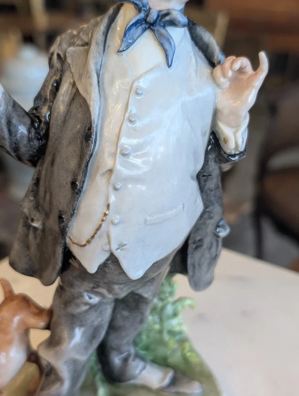 Giuseppe Cappè – Figure with Dog, Polychrome Ceramic