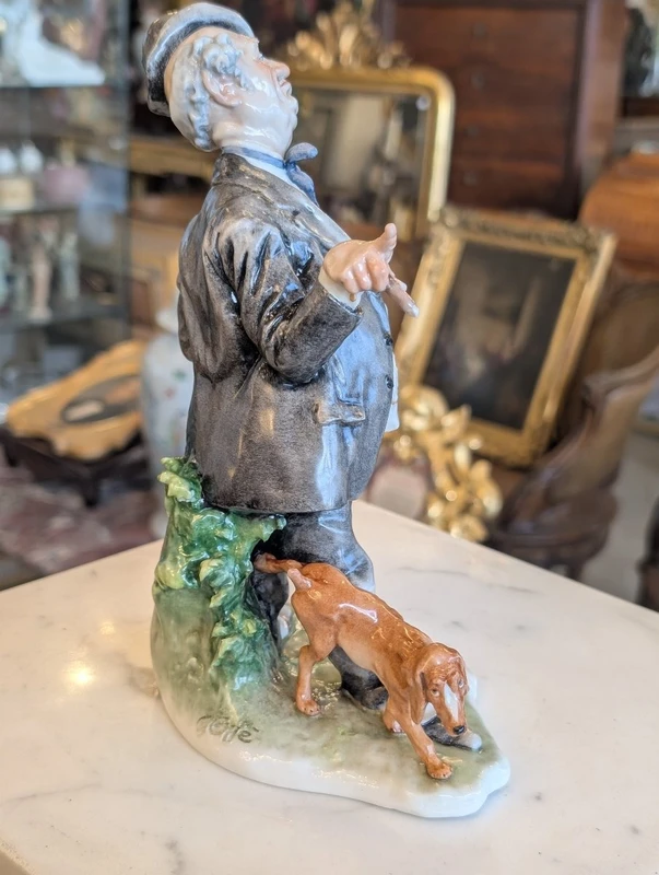 Giuseppe Cappè – Figure with Dog, Polychrome Ceramic