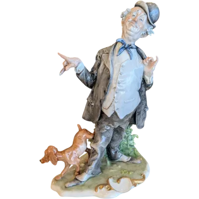 Giuseppe Cappè – Figure with Dog, Polychrome Ceramic