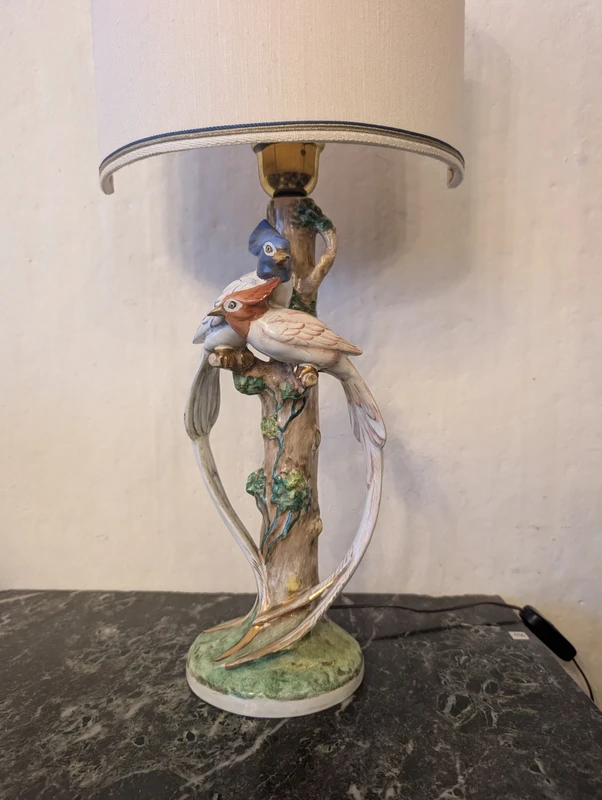 Lampada in ceramica Zaccagnini Firenze con uccelli – anni ’60