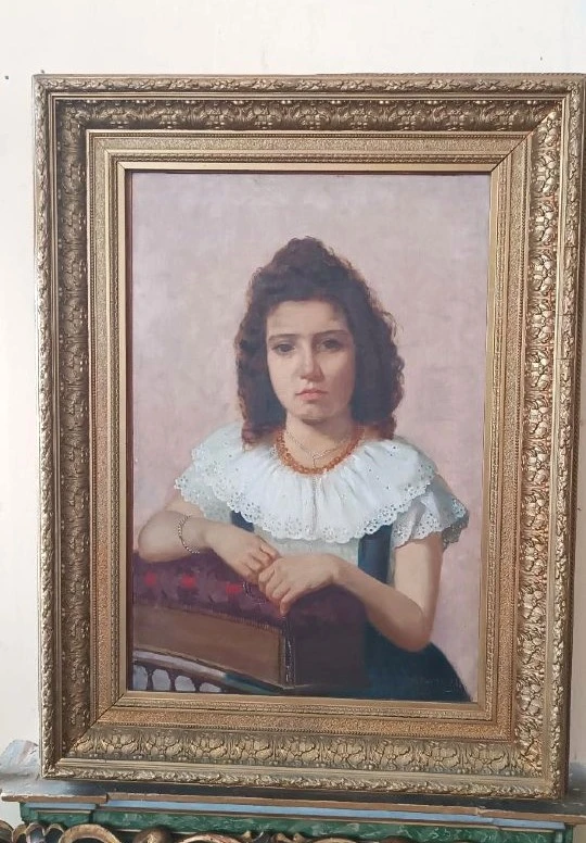 Olio su tela ritratto femminile 1898 -Maurizio Barricelli (Benevento,  1874 – Roma, 1931)