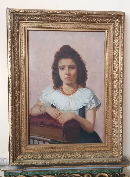 Olio su tela ritratto femminile 1898 -Maurizio Barricelli (Benevento,  1874 – Roma, 1931)