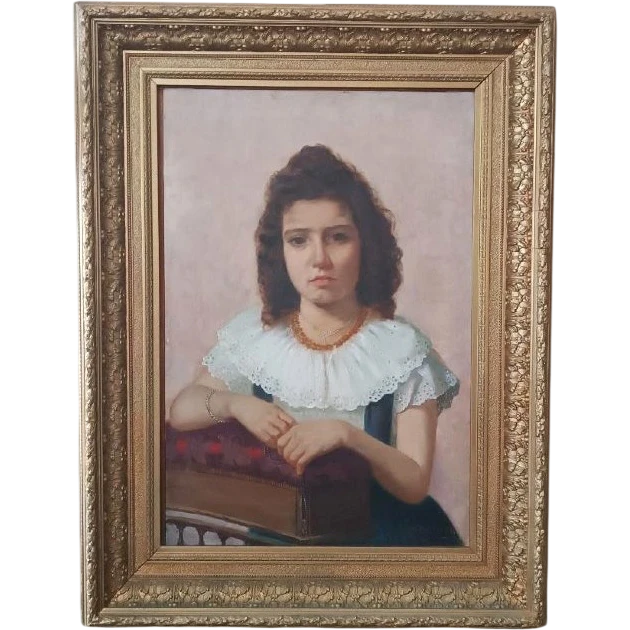 Olio su tela ritratto femminile 1898 -Maurizio Barricelli (Benevento,  1874 – Roma, 1931)