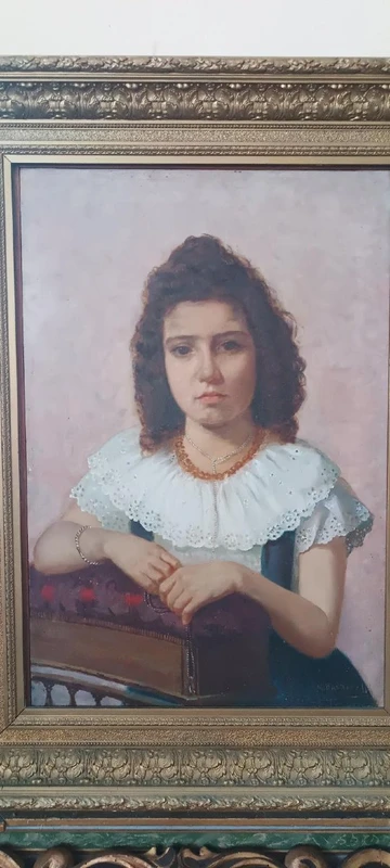 Olio su tela ritratto femminile 1898 -Maurizio Barricelli (Benevento,  1874 – Roma, 1931)