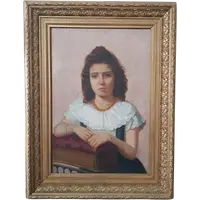 Olio su tela ritratto femminile 1898 -Maurizio Barricelli (Benevento,  1874 – Roma, 1931)