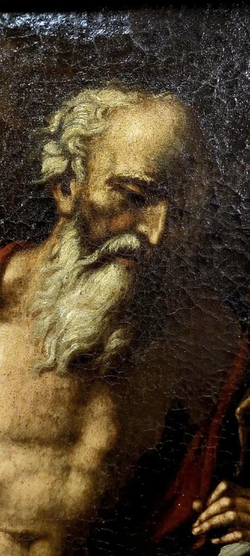 Antico olio su tela con cornice antica raffigurante San Girolamo scuola italiana XVII secolo