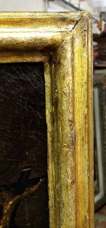 Antico olio su tela con cornice antica raffigurante San Girolamo scuola italiana XVII secolo