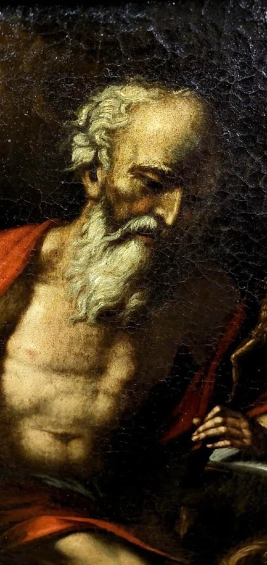 Antico olio su tela con cornice antica raffigurante San Girolamo scuola italiana XVII secolo