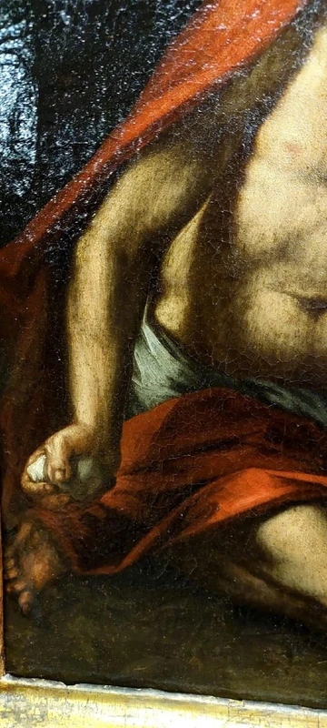 Antico olio su tela con cornice antica raffigurante San Girolamo scuola italiana XVII secolo