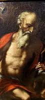 Antico olio su tela con cornice antica raffigurante San Girolamo scuola italiana XVII secolo