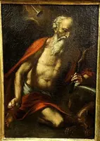 Antico olio su tela con cornice antica raffigurante San Girolamo scuola italiana XVII secolo
