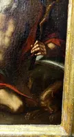 Antico olio su tela con cornice antica raffigurante San Girolamo scuola italiana XVII secolo